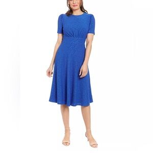 London Times Royal Blue Eyelet midiDress lined short sleeve size 12